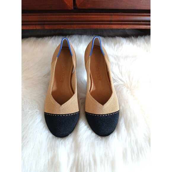 ROTHY'S Women's Size 8 The Camel Captoe Ballet Flat Classic w/Comfort Black/Tan - Picture 3 of 13